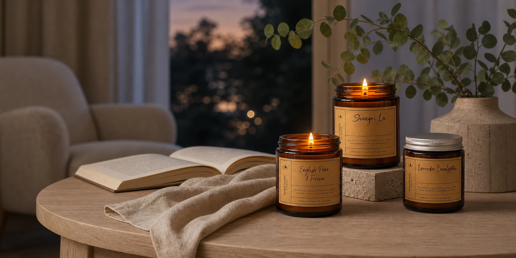 Scent Story aromatherapy candles in a calm reading corner
