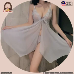 WOMEN SLEEPWEAR SEXY LINGERIE NIGHTWEAR V-NECK G-STRING LACE PAJAMAS 性感开衩睡衣 蕾丝